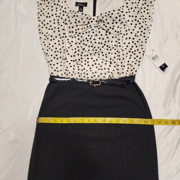 NWT Alyx Cream Black Office Siren Polka Dot Dress, Size 4 Petite - Picture 7 of 8